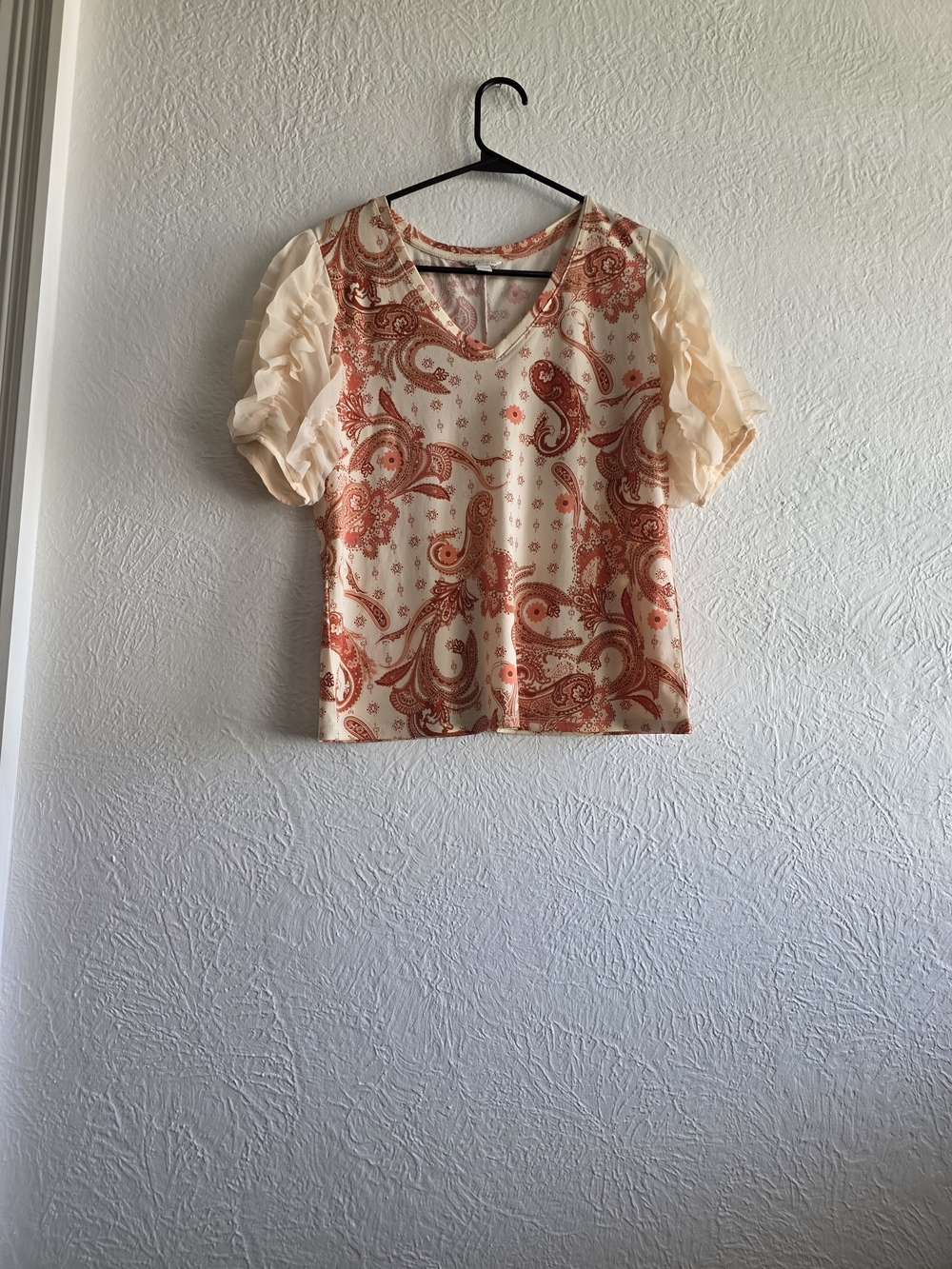Cottagecoe Cato Cream Top with Rust Paisley and Puff Ruffle Sleeves